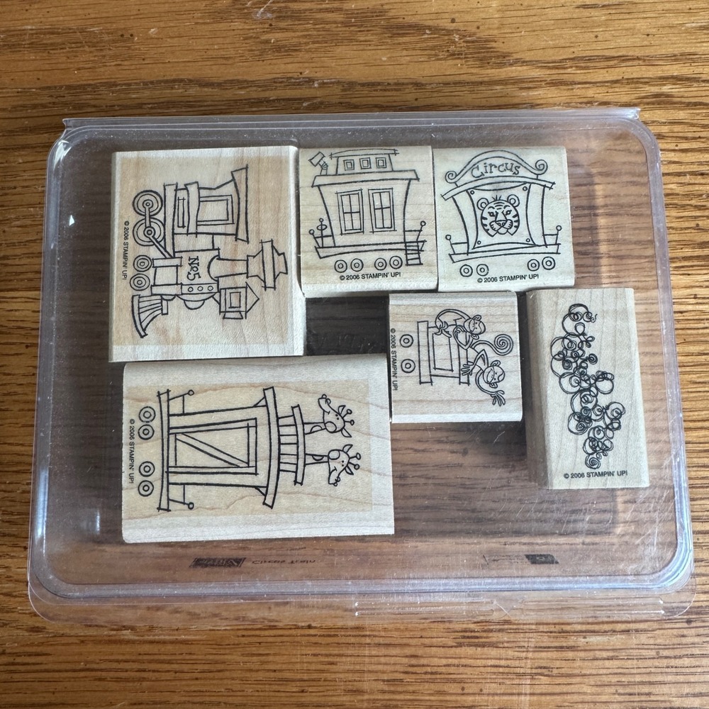 Stampin Up Circus Train Wood Mounted Rubber Stamp Set of 6 Animals Engine 2006‎